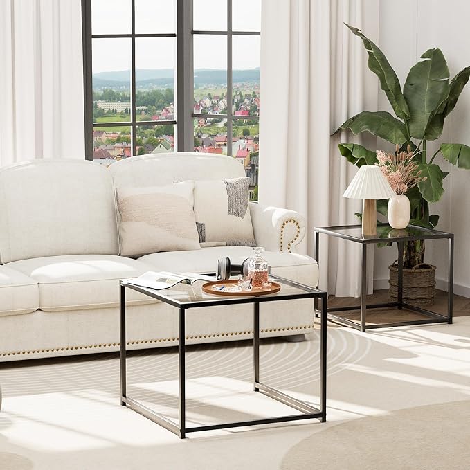 Garden 4 you Coffee Table Set of 2, Modern Glass Nesting Table, Metal Frame - Image 6