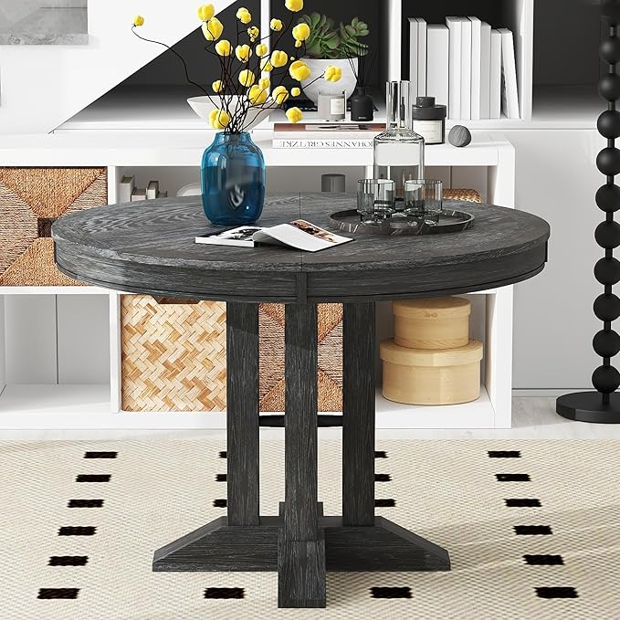 ERYE Mid-Century Modern Functional Extendable Wooden Round Dining Table by Unknown