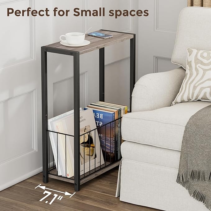 Narrow Side Table with Magazine Holder, Skinny End Table Perfect - Image 5