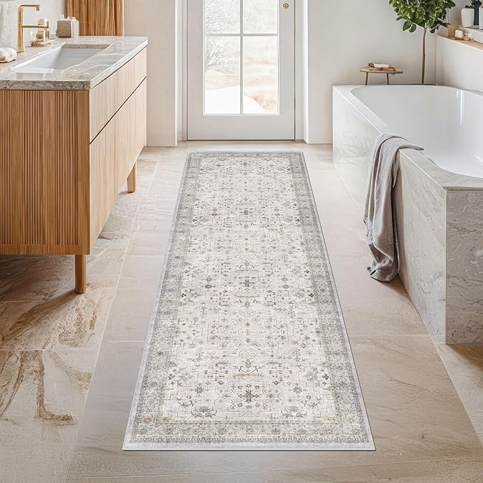 Light Gray Washable 2'6"x8' Wide Hallway Runners, Kitchen Runner Rug, Non-Slip - Image 3