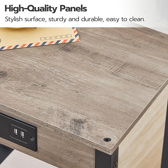 HOOBRO Side Table with Charging Station, Nightstand with 2-Tier Storage Shelf - Image 5