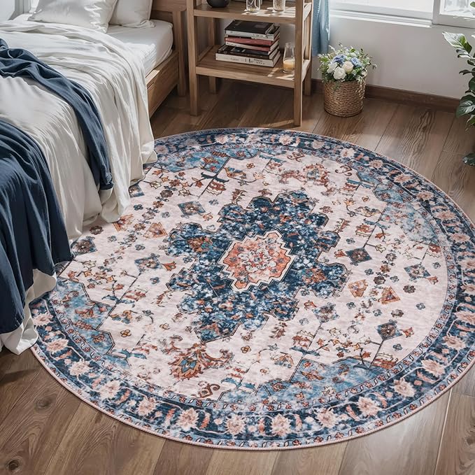 Tangsoo Vintage Round Rug 4ft, Washable Circle Rug, Non Slip Small Boho Round - Image 5