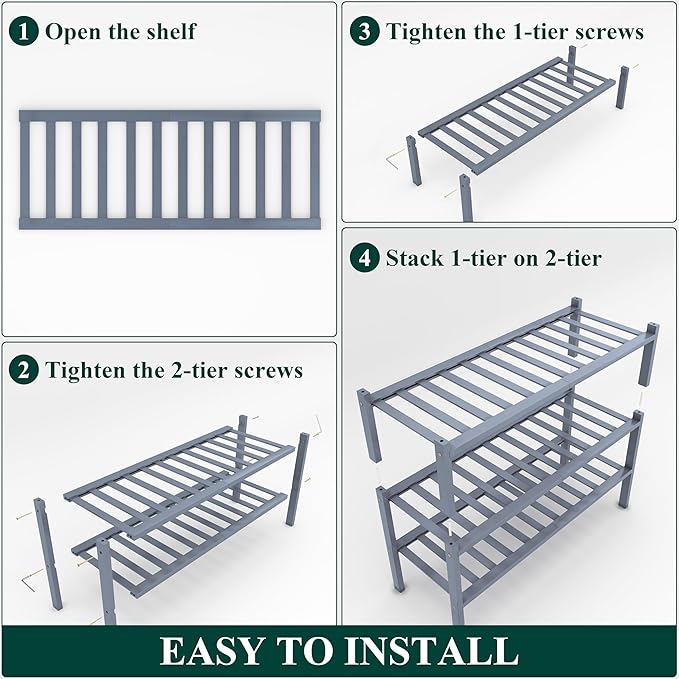 Smiry Shoe Rack, 3 Tier Bamboo Shoe Organizer, Stackable Free Standing Wooden - Image 6