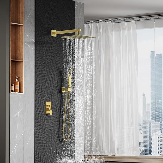 SR SUN RISE Shower Faucets Sets Complete Brushed Gold Square Rain Shower Head - Image 8