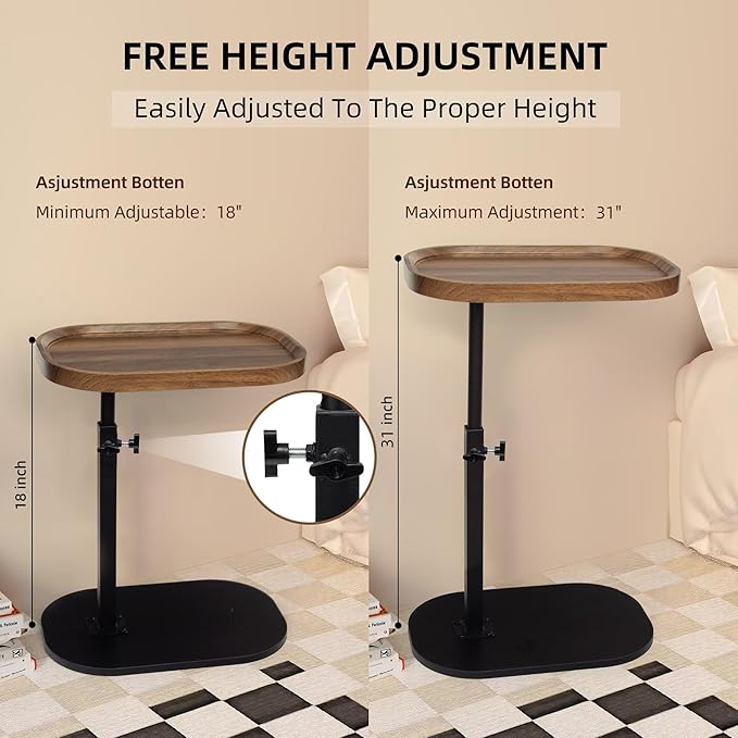 Aoligrace Side Table Adjustable Height, 360°Swivel C Shaped End Table - Image 3