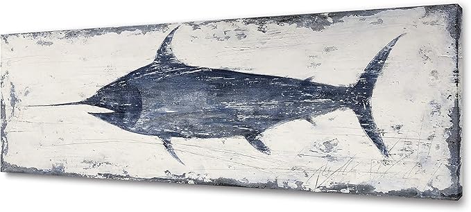 Yihui Arts Nautical Canvas Wall Art Animal Pictures Hand Painted Swordfish by YihuiArts