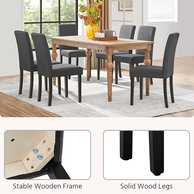 Yaheetech Dining Chairs Set of 6 Fabric Upholstered Parson Kitchen Chairs - Image 7