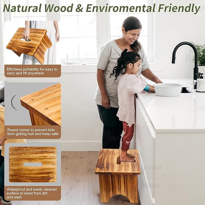 Wooden Step Stool for Adults, 6.5" Portable Wood Step Stool for Kids, Heavy - Image 5