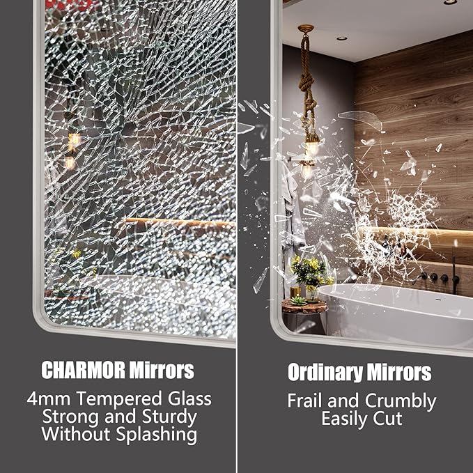 60x30 Silver Bathroom Mirror, Brushed Metal Framed Mirror - Image 3