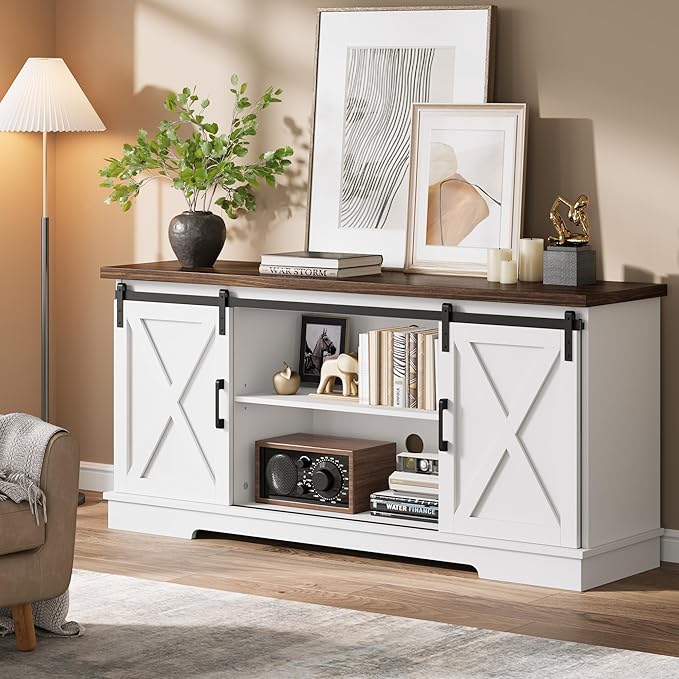 IDEALHOUSE Farmhouse Tv Stand for 65 inch TVs, Entertainment Center by IDEALHOUSE