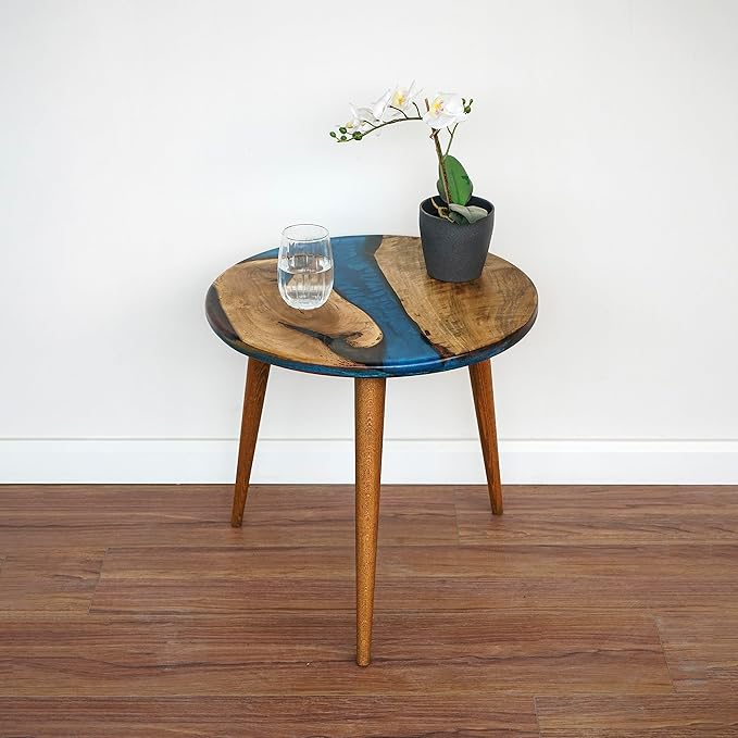 20" Resin Walnut Round Side Table | Epoxy End Table | Coffee Table | Mid by UltimatePremiumProducts
