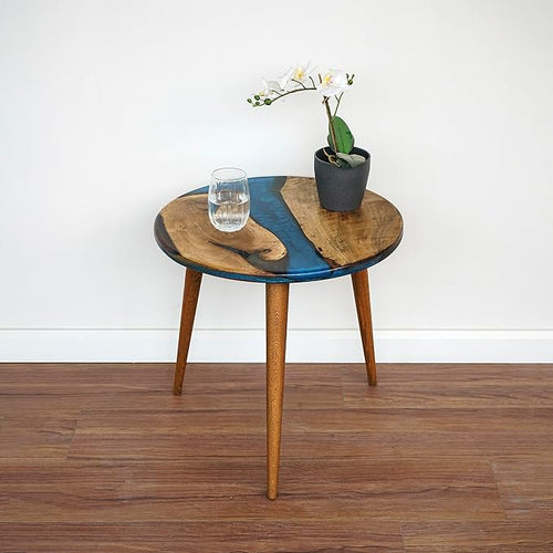 20" Resin Walnut Round Side Table | Epoxy End Table | Coffee Table | Mid by UltimatePremiumProducts