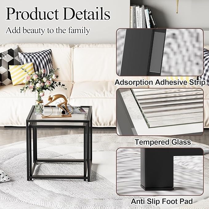 Garden 4 you Coffee Table Set of 2, Modern Patterned Glass Nesting Table - Image 6