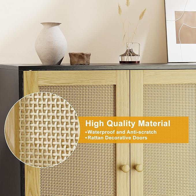 Set of 2 Rattan Sideboard Buffet Cabinets, Accent Cabinets - Image 4