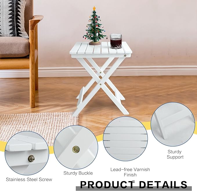 Outdoor Patio Side Table Set of 2 Small Wood End Square Table Folding Coffee - Image 4