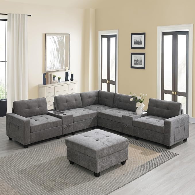 Merax 104 * 104" Chenille Sectional Couches - Image 8