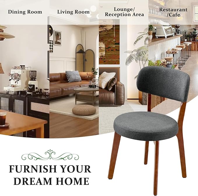 Furniliving Wooden Dining Chairs Set of 4, Mid-Century Modern Linen Upholstered - Image 8