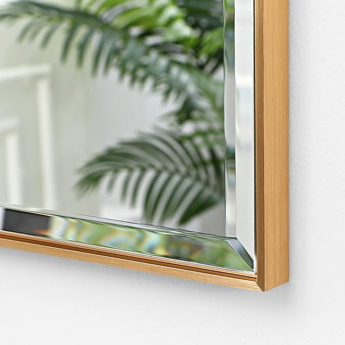 30x40 Inch Gold Mirror with Beveled Trim, Aluminum Frame Bathroom Vanity Mirror - Image 2