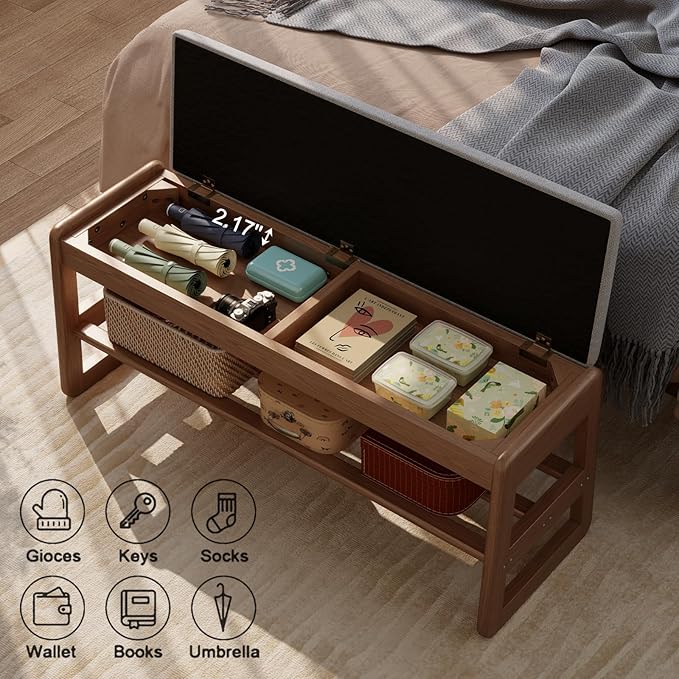 Shoe Rack Bench with Cushion, 2 Tiers Shoe Bench with Flip-Top Storage - Image 8