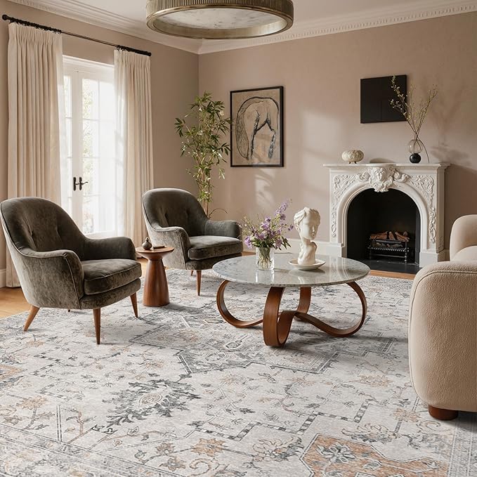 GENIMO 9x12 Area Rugs for Living Room, Non Slip Machine Washable Vintage Rugs - Image 9