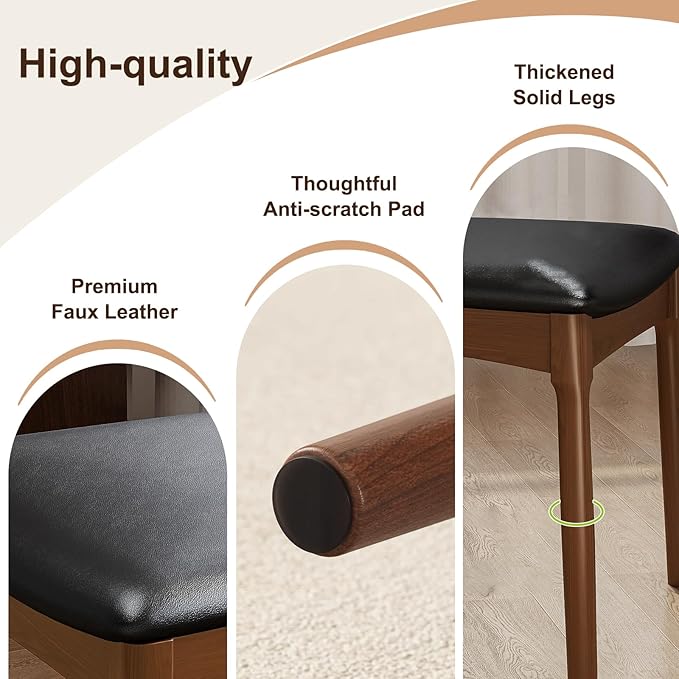 Solid Wood Dining Chair with Walnut Finish Mid Century Modern Upholstered PU - Image 4