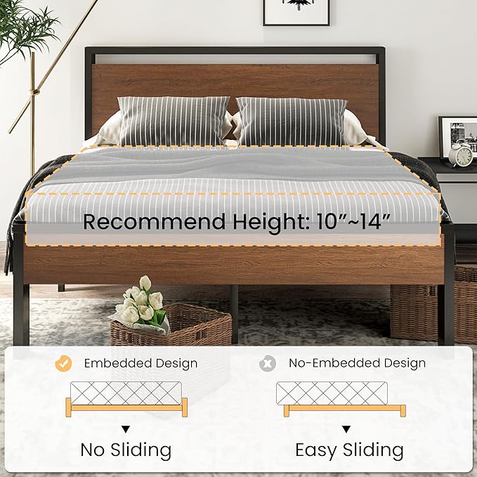 SHA CERLIN 14 Inch Queen Size Metal Platform Bed Frame - Image 7