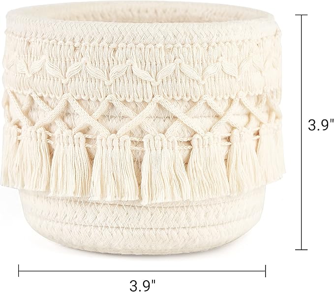 Mkono Macrame Makeup Brush Holder Organizer Comb Brushes Mini Storage Basket - Image 7