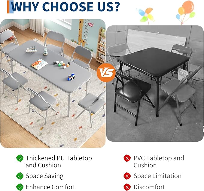 IDEALHOUSE 7 Piece Folding Kids Table and Chairs Set, Children Activity Table - Image 6