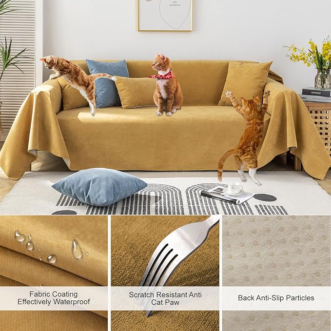 STACYPIK Waterproof Yellow Couch Cover, Non-Slip Sofa Cover - Image 2