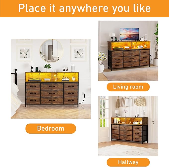 Dresser for Bedroom, 9 Drawers Led Dresser TV Stand - Image 7