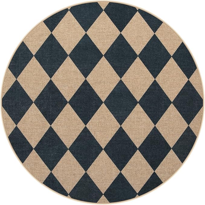 Lahome Checkered Round Rug 3ft, Circle Indoor Outdoor Entryway Patio Rug - Image 8