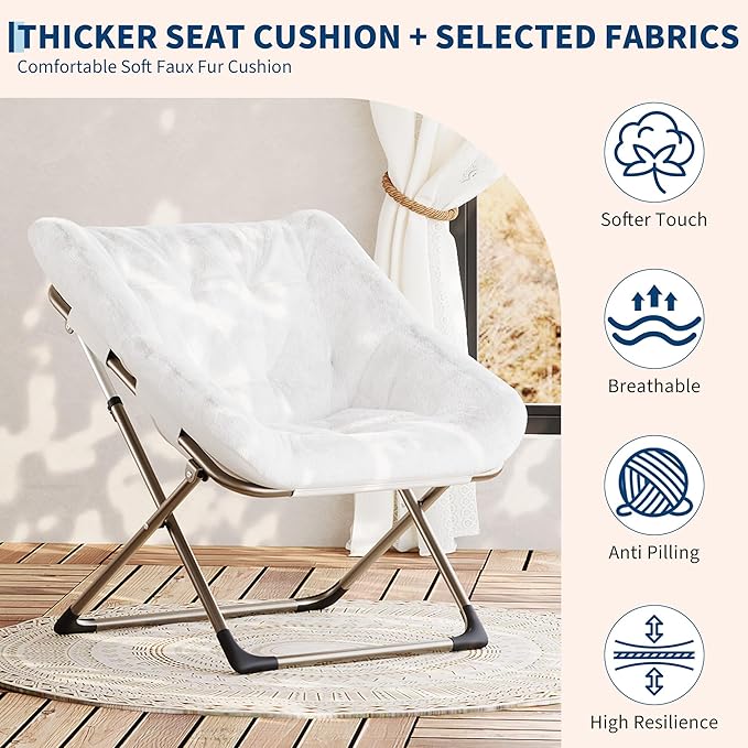 Comfy Chair for Adults, Foldable Living Room Chairs, Soft Faux Fur Folding - Image 5