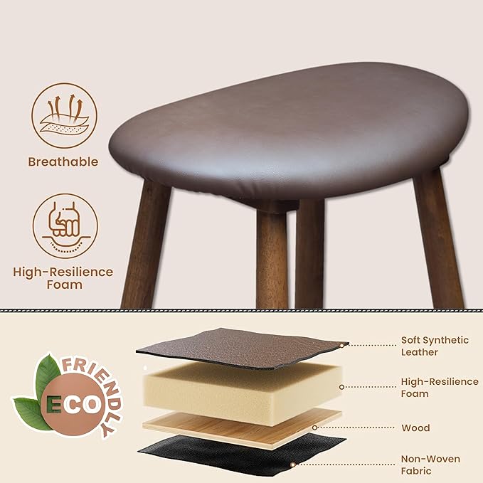 Nora 25" Upholstered Counter Stool, Solid Rubber Wood Frame, Faux Leather - Image 8