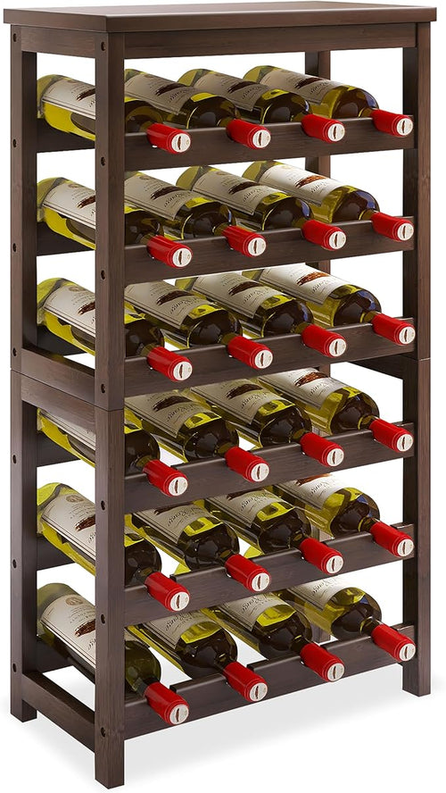24-Bottle Wine Rack, 6 Tier Bamboo Wine Display Storage Shelves by STELLSTAR