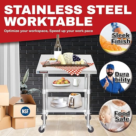 DuraSteel Stainless Steel Work Table 30" x 30" x 34" Height w/ 4 Caster Wheels - Image 3