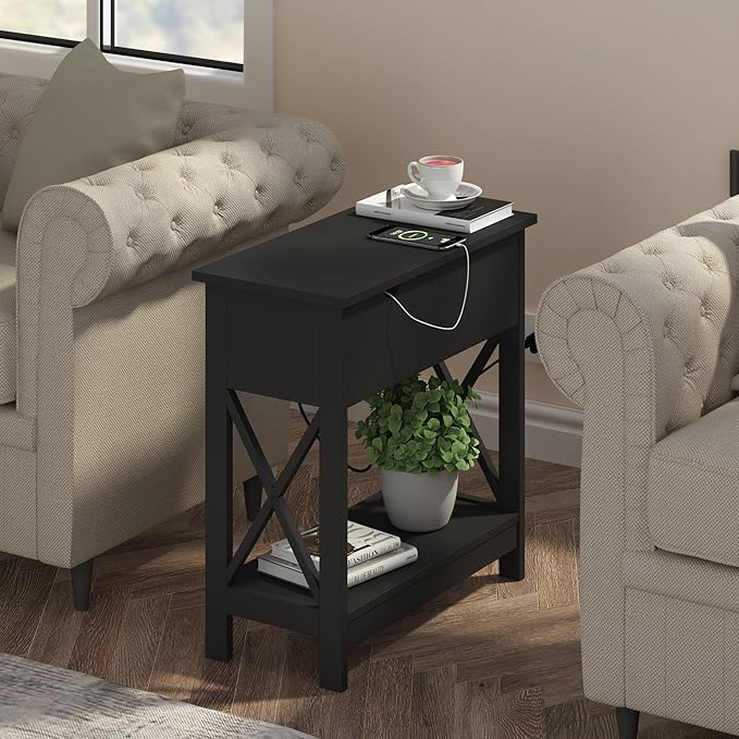 ChooChoo End Table with Charging Station, Narrow Flip Top Side Table with USB - Image 5