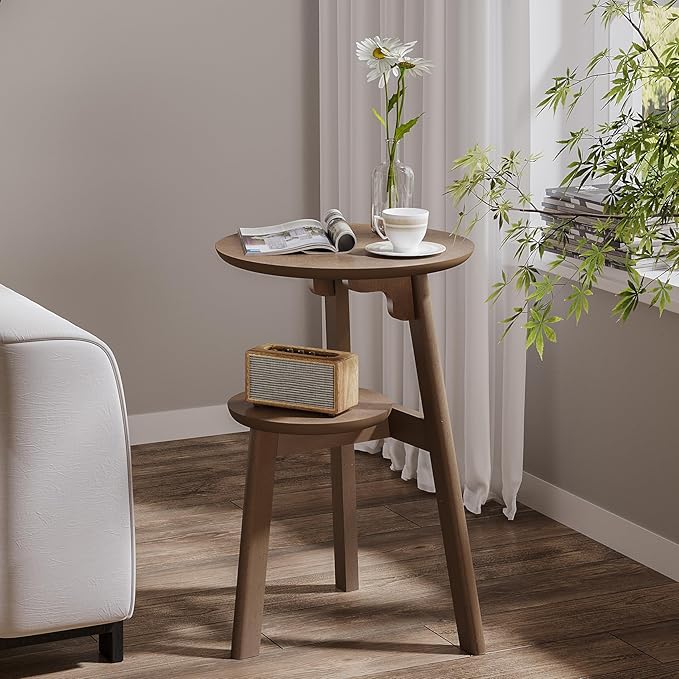ChooChoo Round End Table for Small Spaces, Narrow Side Table, Accent Table by ChooChoo
