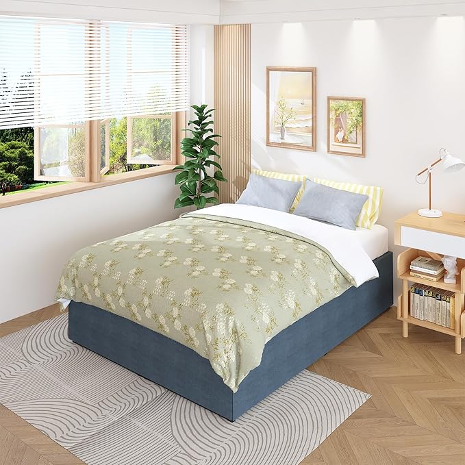 18 Inch Queen Bed Frame with Cover Skirt, Heavy Duty Steel Slat Support Metal - Image 5