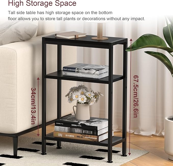 Narrow Side Table for Small Space Set of 2, 3-Tier Small End Table - Image 3