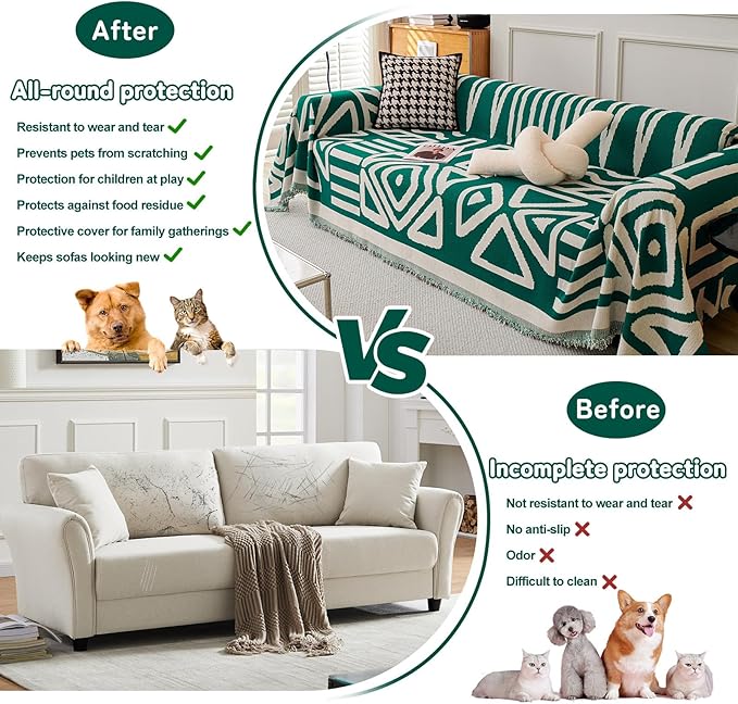 HANDONTIME Dark Green Couch Cover Boho Sofa Covers Washable Forest Green Dog - Image 6