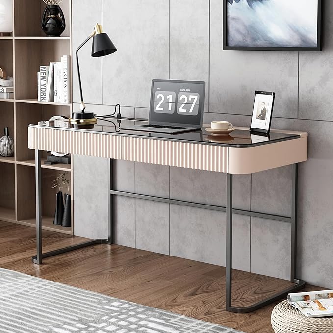 Lartis Home Office Desk Computer Desk Pale Pink Writing Desk - Image 3