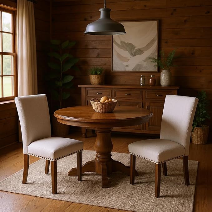 Set of 4 Beige Upholstered Dining Chairs – Farmhouse Kitchen Chairs - Image 7