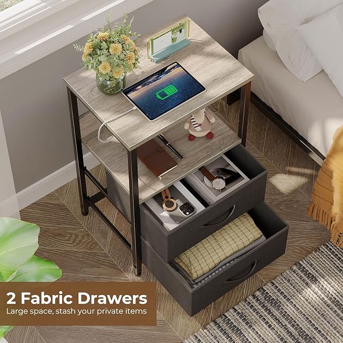 Seventable Nightstand with Charging Station, Bedside Table with LED Lights - Image 2