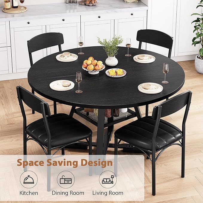 Round Dining Table Set for 4, Kitchen Table and Chairs for 4, Circle Table - Image 2