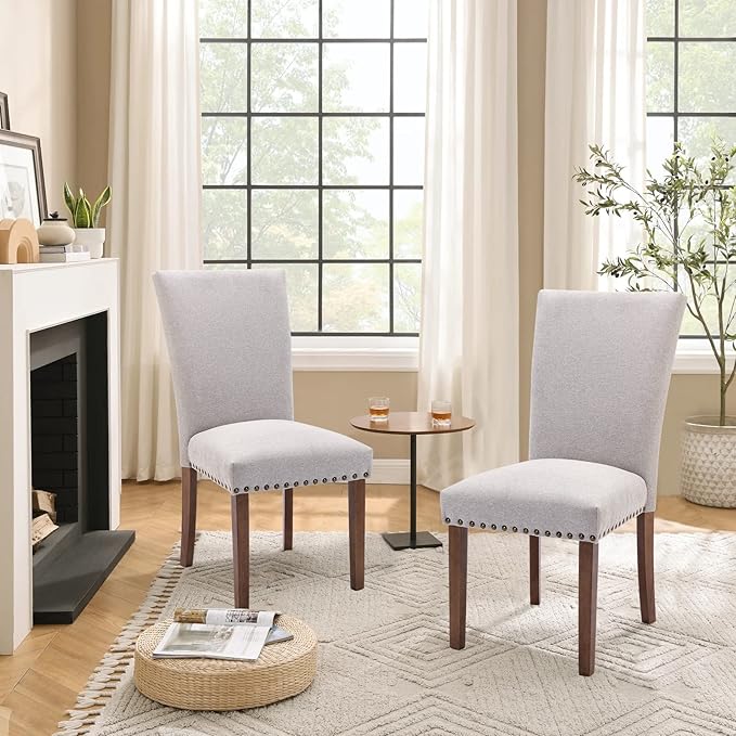Parsons Dining Chairs Set of 2, Upholstered Nailhead Dining Room Kitchen Side - Image 7