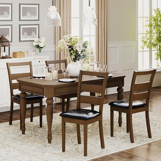 COLAMY Upholstered Dining Chairs Set of 4, PU Leather Ladder High Back Dining by COLAMYINC