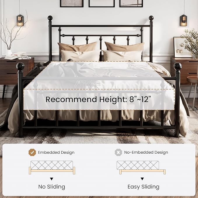 SHA CERLIN 14'' Queen Size Metal Platform Bed Frame/Victorian Headboard and - Image 7