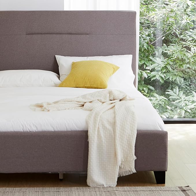 Livinia Amelia Full Size Platform Bed, Fabric Upholstered Full Bed Frame by Livinia