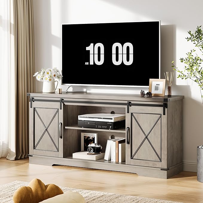 Farmhouse 59" TV Stand Up to 65 Inches, Mid Century Modern TV Entertainment - Image 8