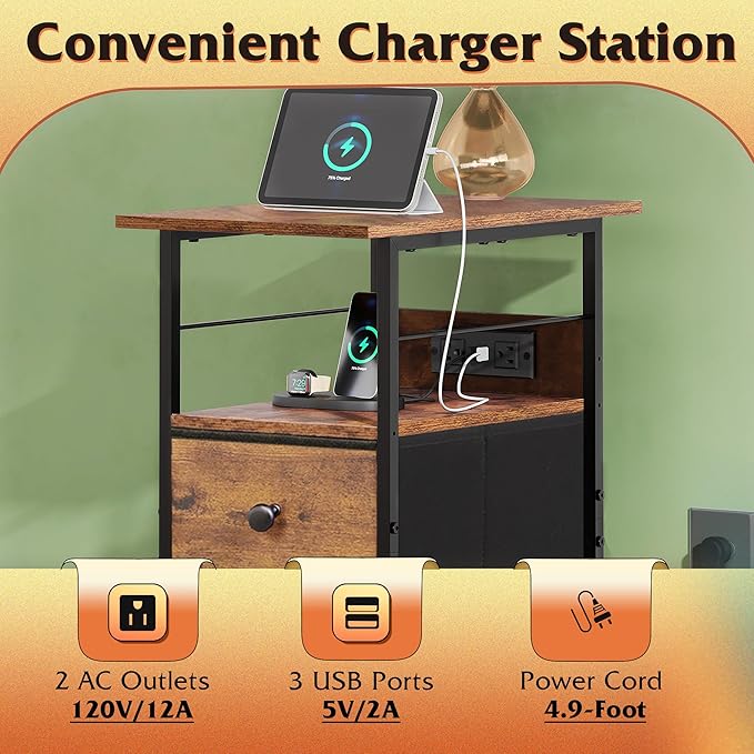 WLIVE Narrow Side Table with Charging Station, End Table with LED Lights - Image 4